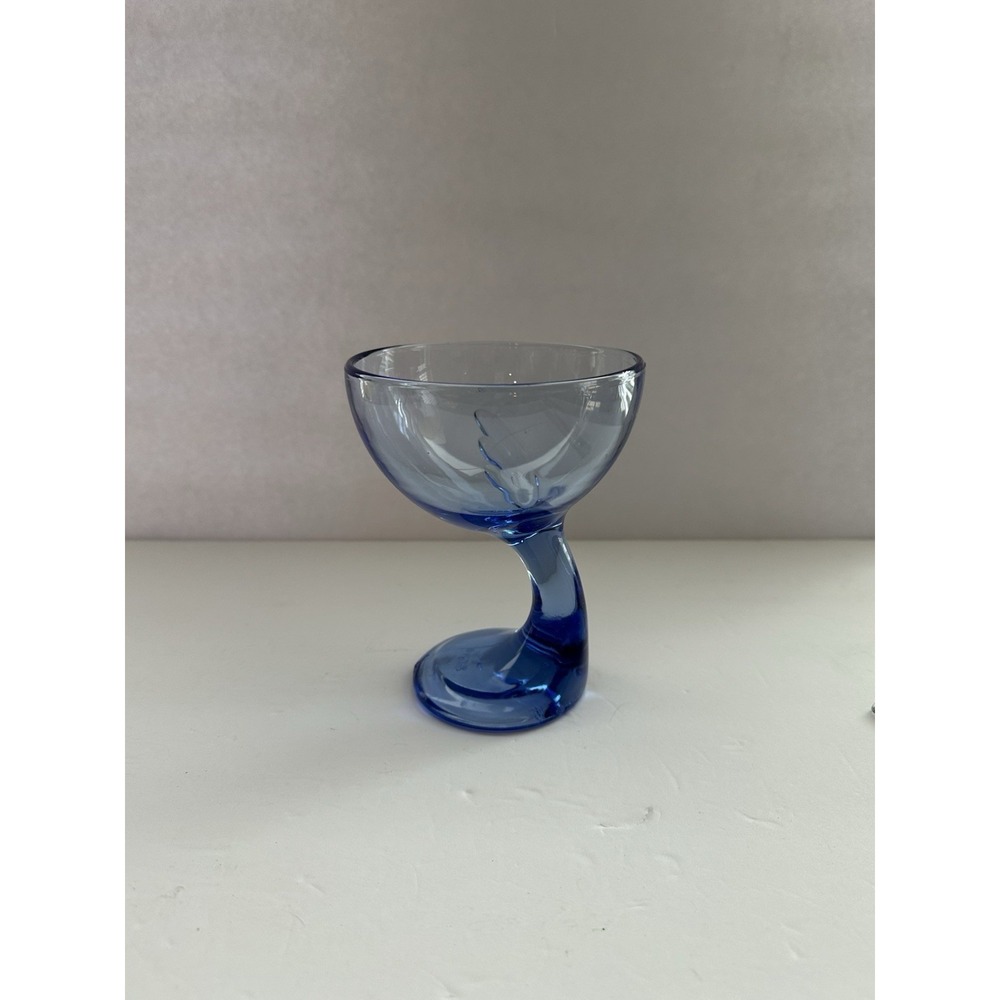 Vintage Finland Cobalt Blue Art Glass Pedestal Bowl Curved Stem 5" MCM